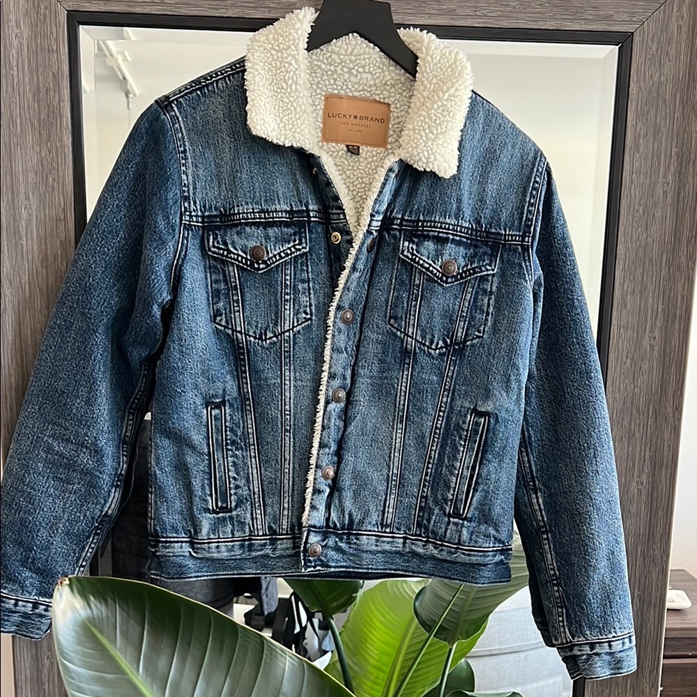 Lucky Brand Indigo Denim Jacket with Cream Sherpa Collar